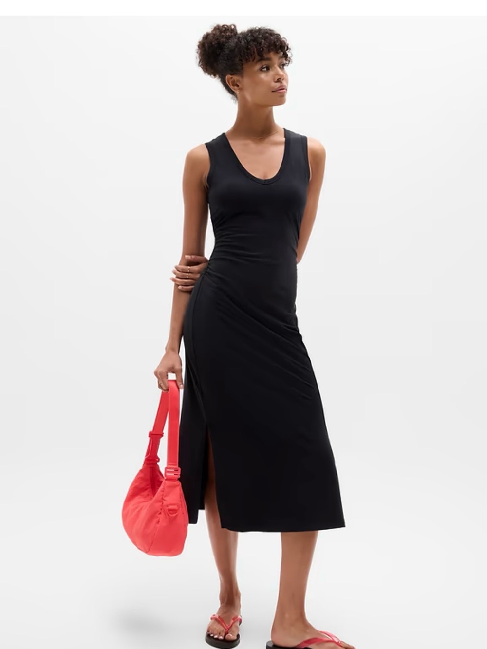 NWT Black Athleta Essential V-neck Midi Dress
